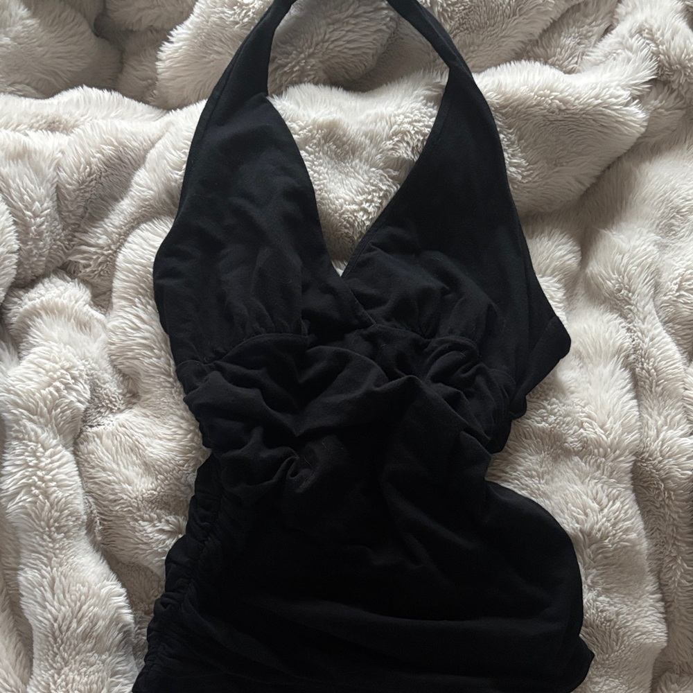 Black Ruched Halter Tank Top